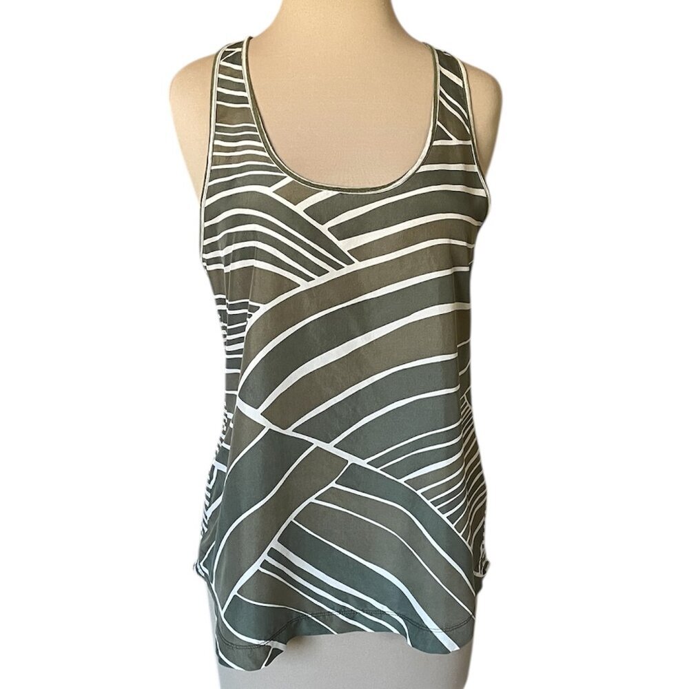 Banana Republic Women's Silk Olive Green/Tan Geometric Tank Top, Size Small
